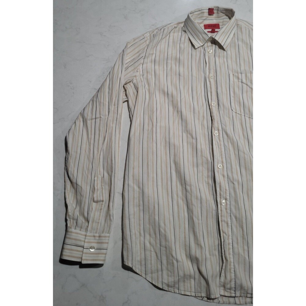 Hugo Boss Striped Dress Shirt Men's Slim Line Size XL White Striped EUC - Picture 10 of 10